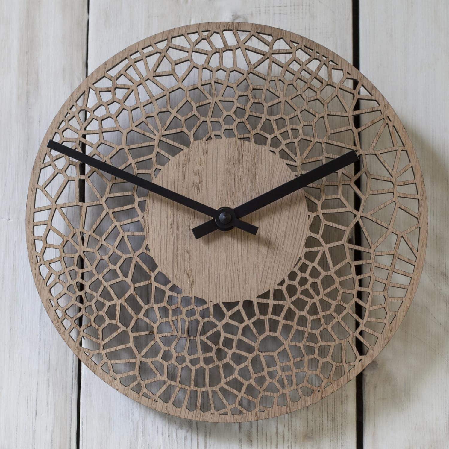 Contemporary small CELL CLOCK (20cm) - real wood veneer - Denvers Designs