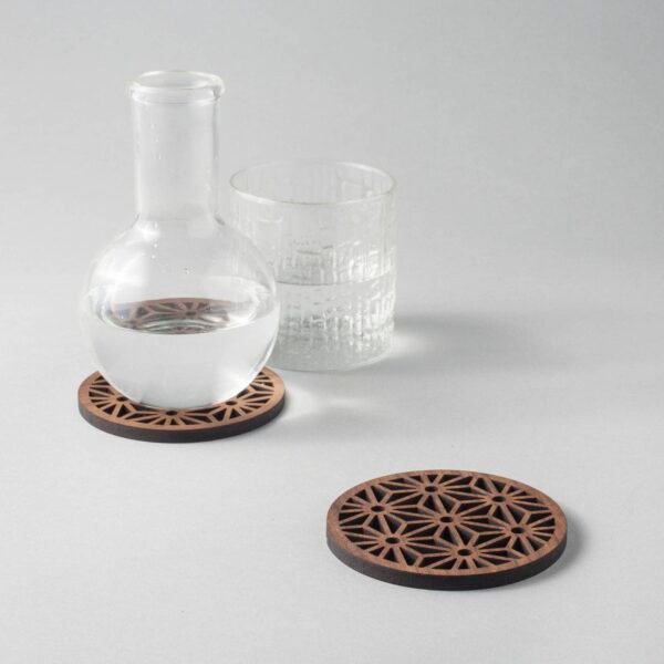 Asanoha Japanese pattern walnut drinks coasters, holy rituals, geometric design
